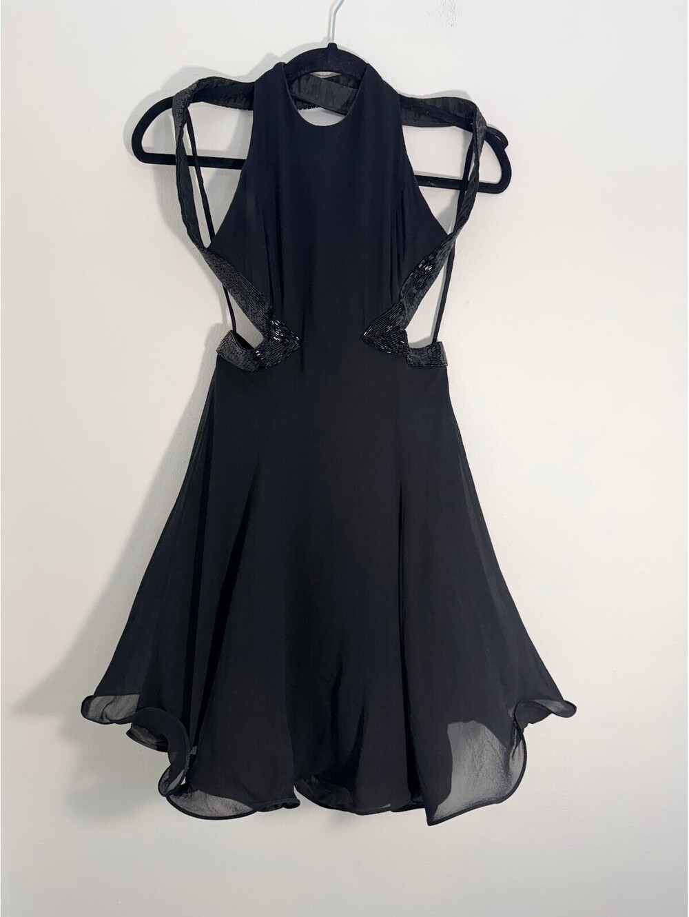 Vintage Niteline Della Roufogali 100% Silk Beaded Cutout Dress Size 4 - Picture 2 of 8